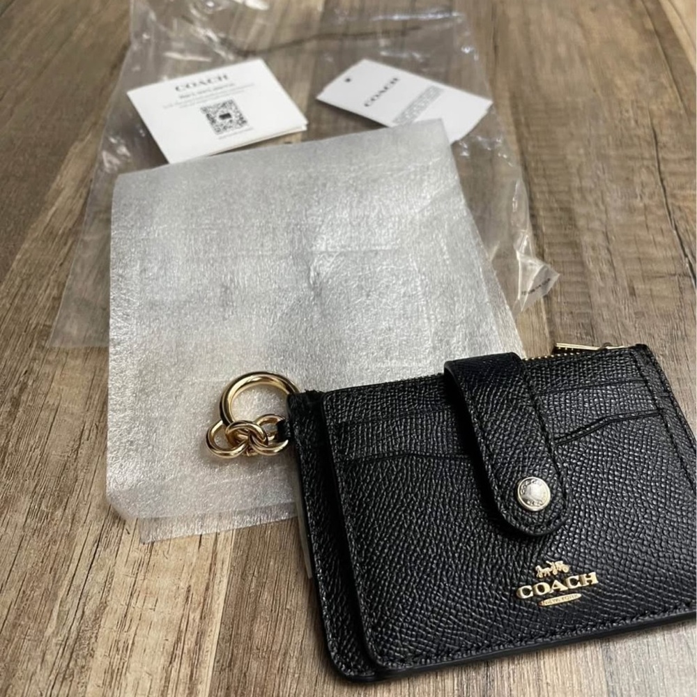 Coach Black Leather Key Holder with Gold Accents
